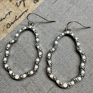 New Faceted White Iridescent Crystals Silver Tone Dangle Earrings - 2.25”